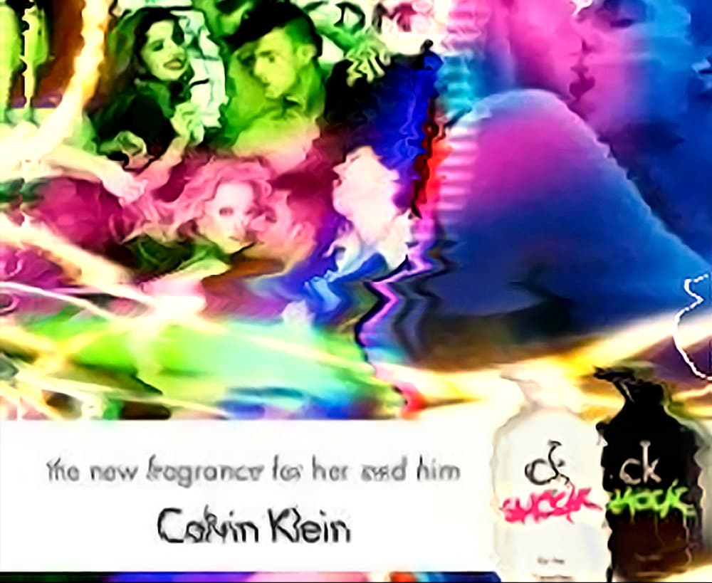 VHS distortion effect on young adults dancing and kissing in vivid color