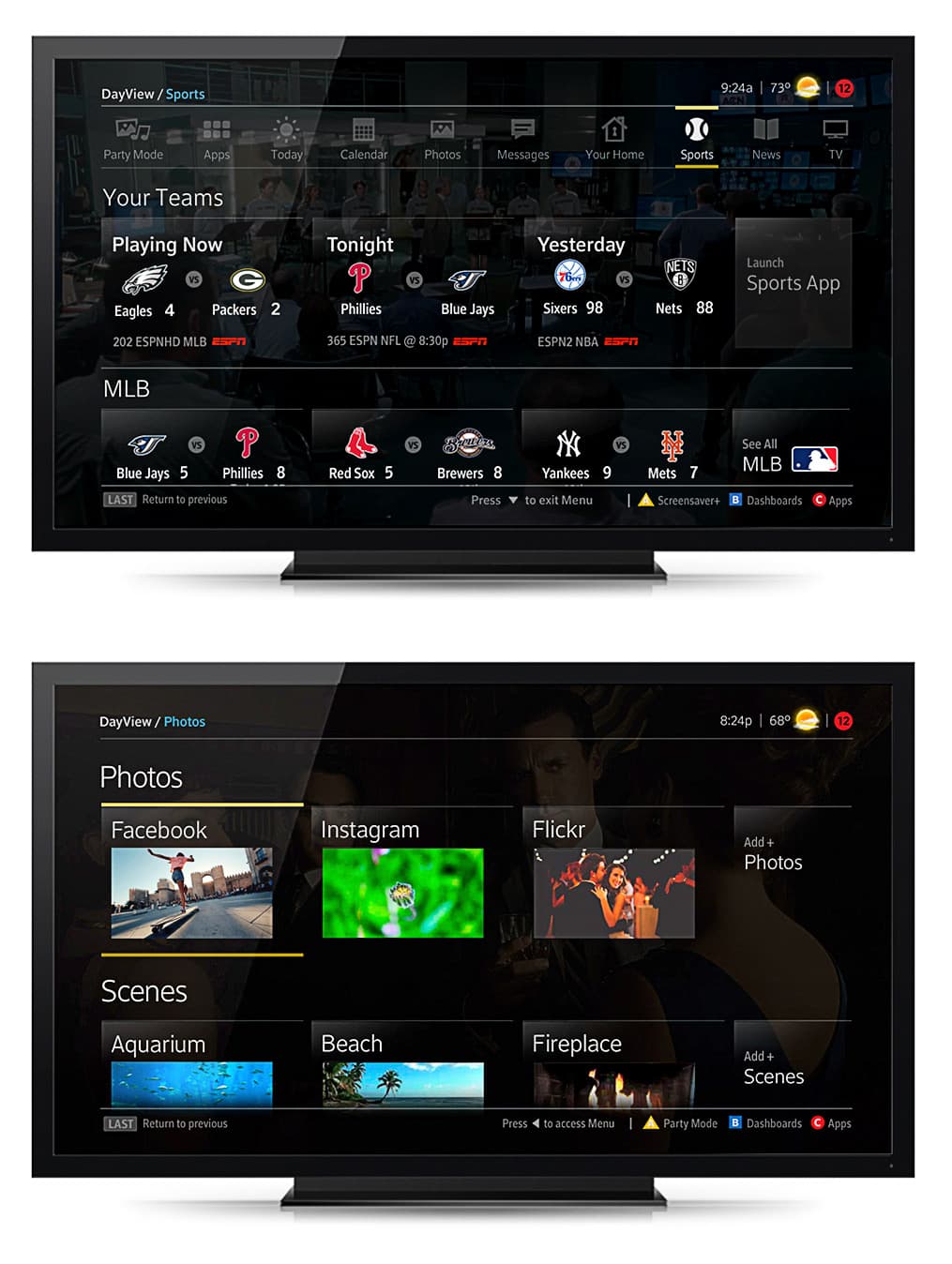 DayView interface showing daily activities and notifications