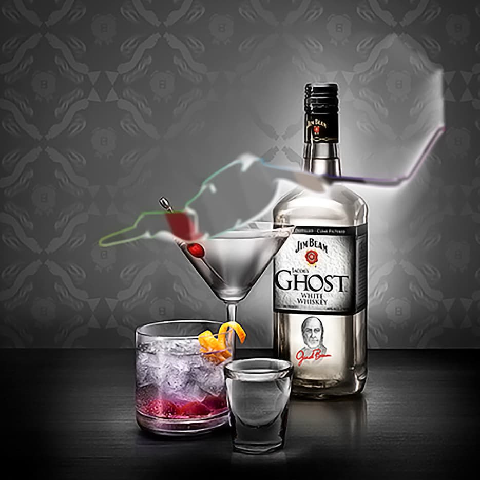 Ghostly presence animation frame 1 with Jim Beam bottle