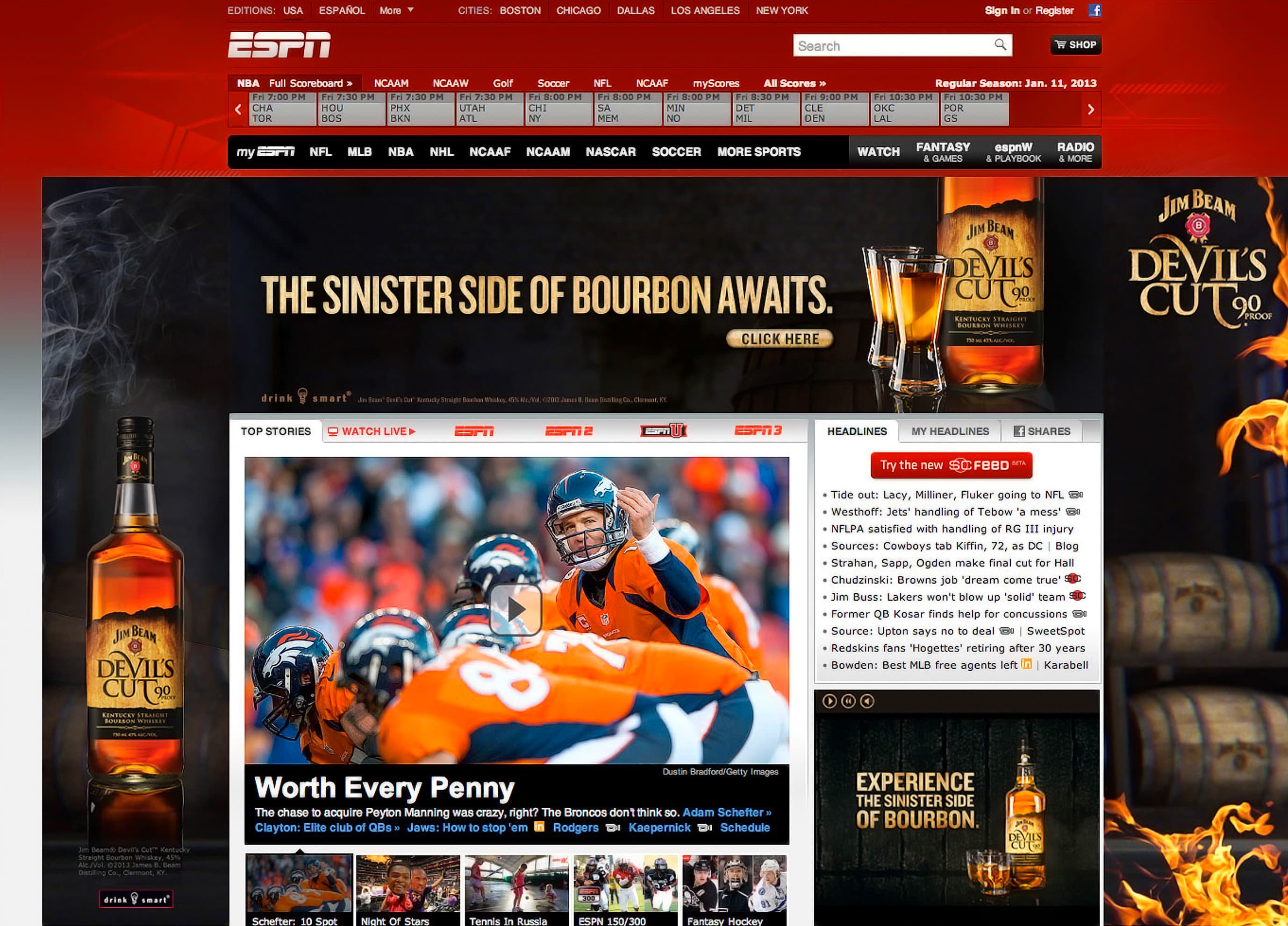Jim Beam page takeover advertisement on major media site