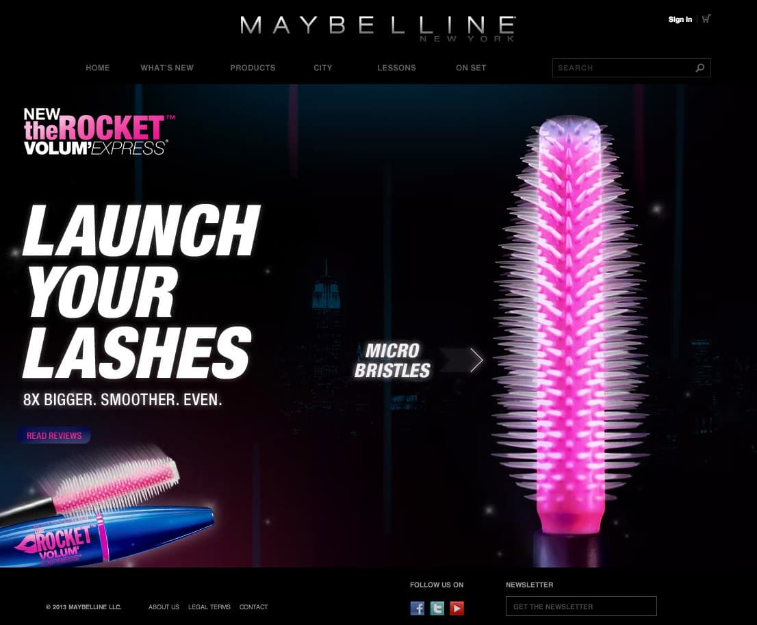 CGI animation sequence of Maybelline Rocket mascara application